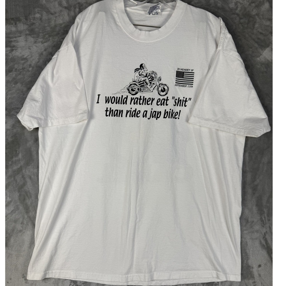 Port and Company Mens XL Graphic T Shirt Motorcycle Camel Bike Week 2004 White